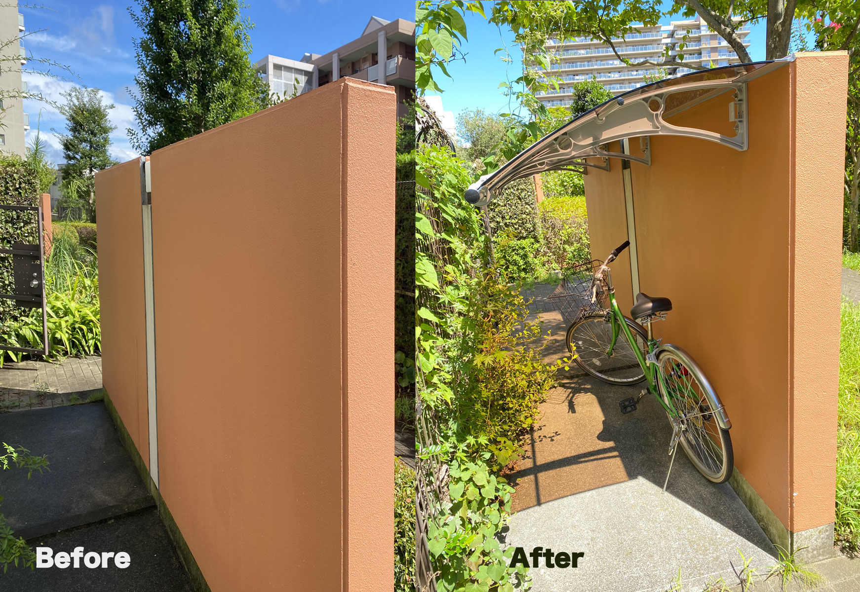 #後付け庇, ＃雨よけ, ＃屋根, ＃自転車置き場